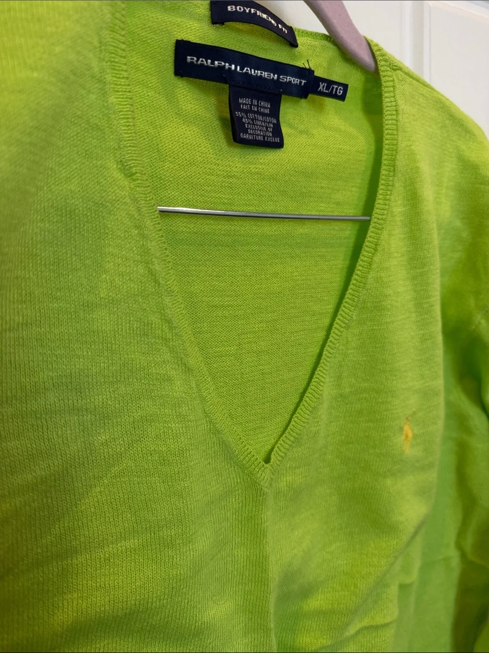 Ralph Lauren Men’s V-Neck Sweater in Lime Green